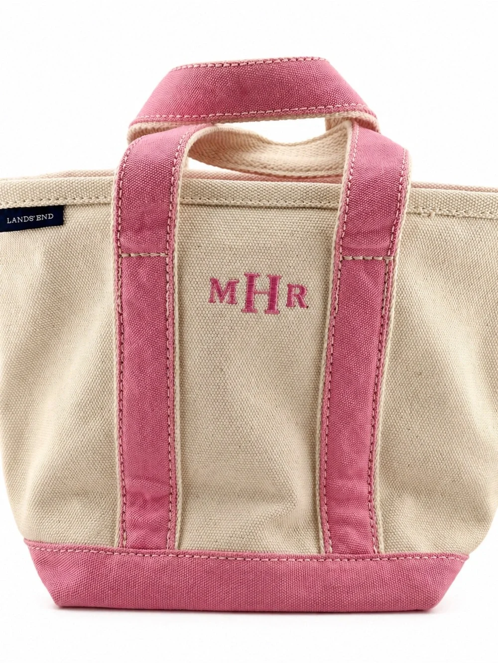 Lands' End Mini Canvas Tote with Pink Trim Pre-owned